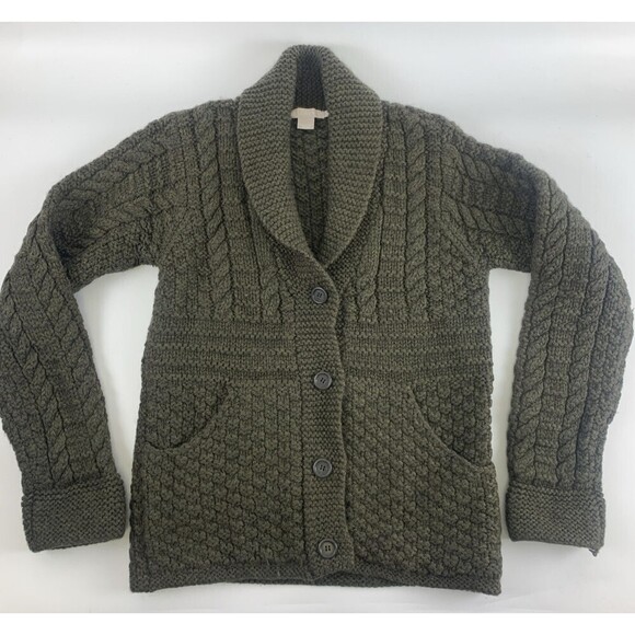 J Crew Chunky Wool Knit Cardigan Shawl Collar Button Pocket Vintage Women Small - Picture 1 of 15